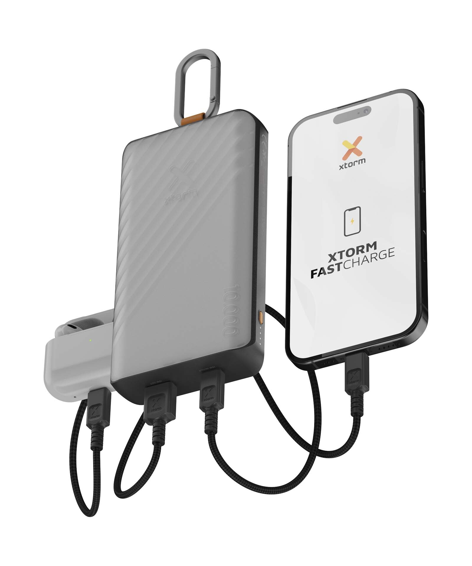 Xtorm XG2S101 Go2 10.000 mAh 15 W Solcelledrevet Powerbank med Lys og Karabinkrok