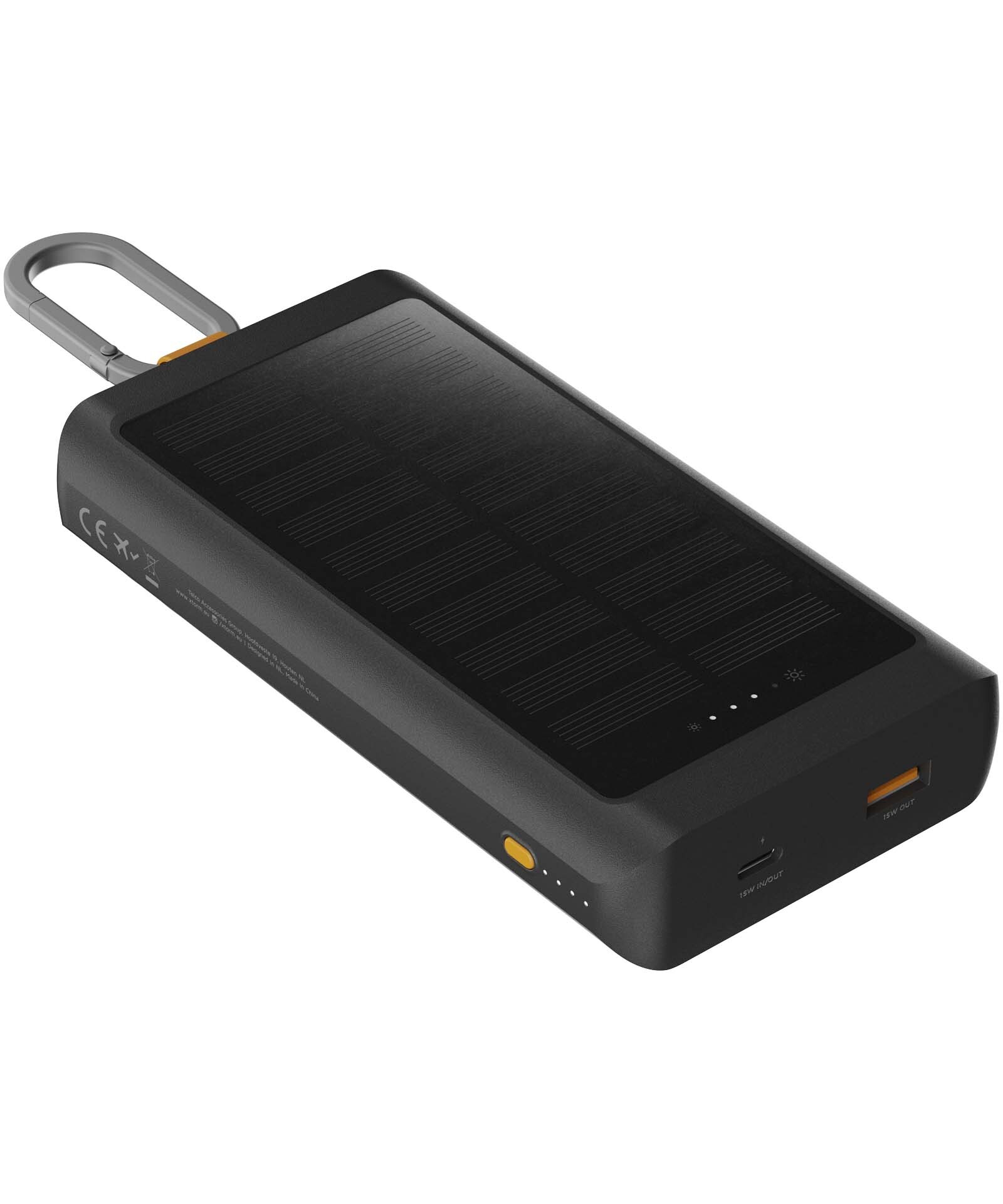 Xtorm XG2S101 Go2 10.000 mAh 15 W Solcelledrevet Powerbank med Lys og Karabinkrok