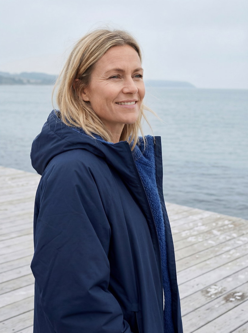 Södahl North Polyester Fleecefôret L/XL Navy Vinterbadekåpe