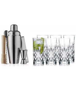 Lyngby Glas Melodia 36 cl Rustfritt Stål og Bøk 6 stk Highballglass og Barsett