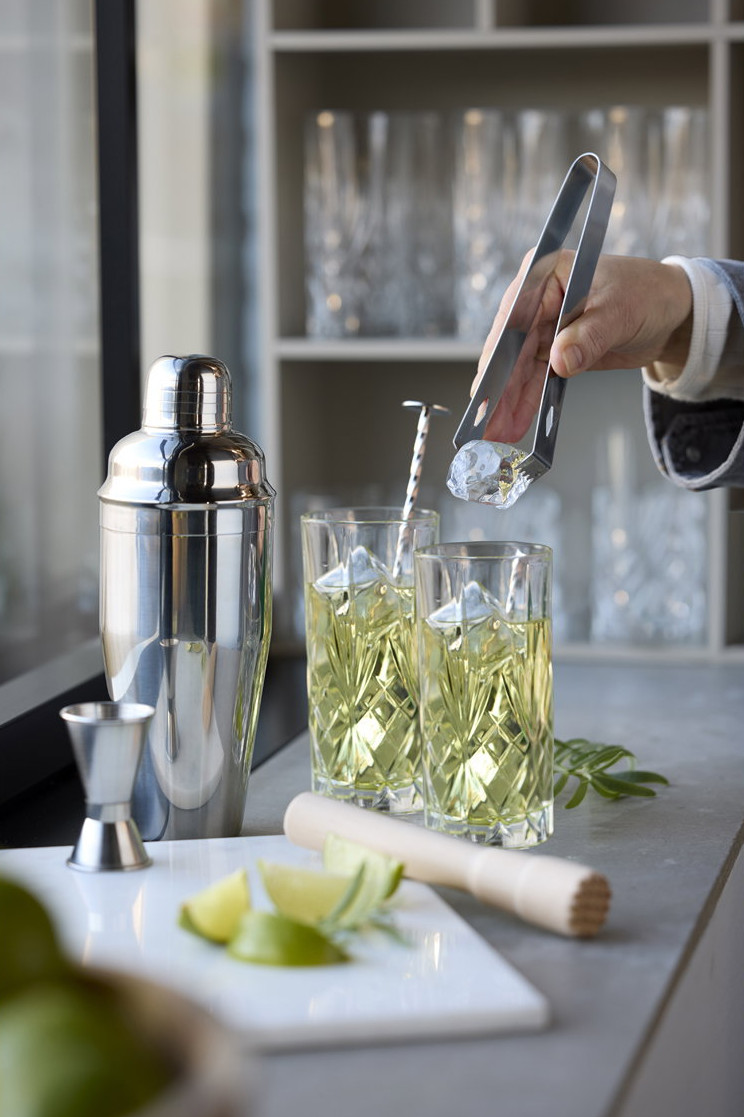 Lyngby Glas Melodia 36 cl Rustfritt Stål og Bøk 6 stk Highballglass og Barsett