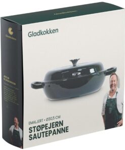 Gladkokken Emaljert Støpejern Sautépanne med Lokk