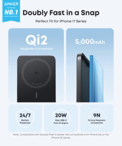 Anker Nano 5000 mAh 15W MagGo Slim Qi2 Magnetisk Trådløs Powerbank