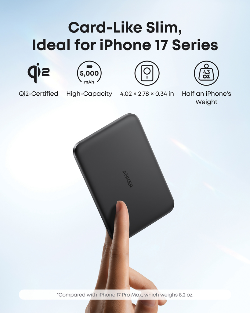 Anker Nano 5000 mAh 15W MagGo Slim Qi2 Magnetisk Trådløs Powerbank