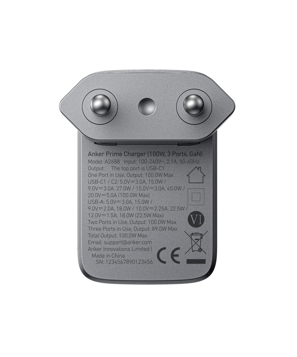 Anker Prime 100W GaN Vegglader med 3 Porter